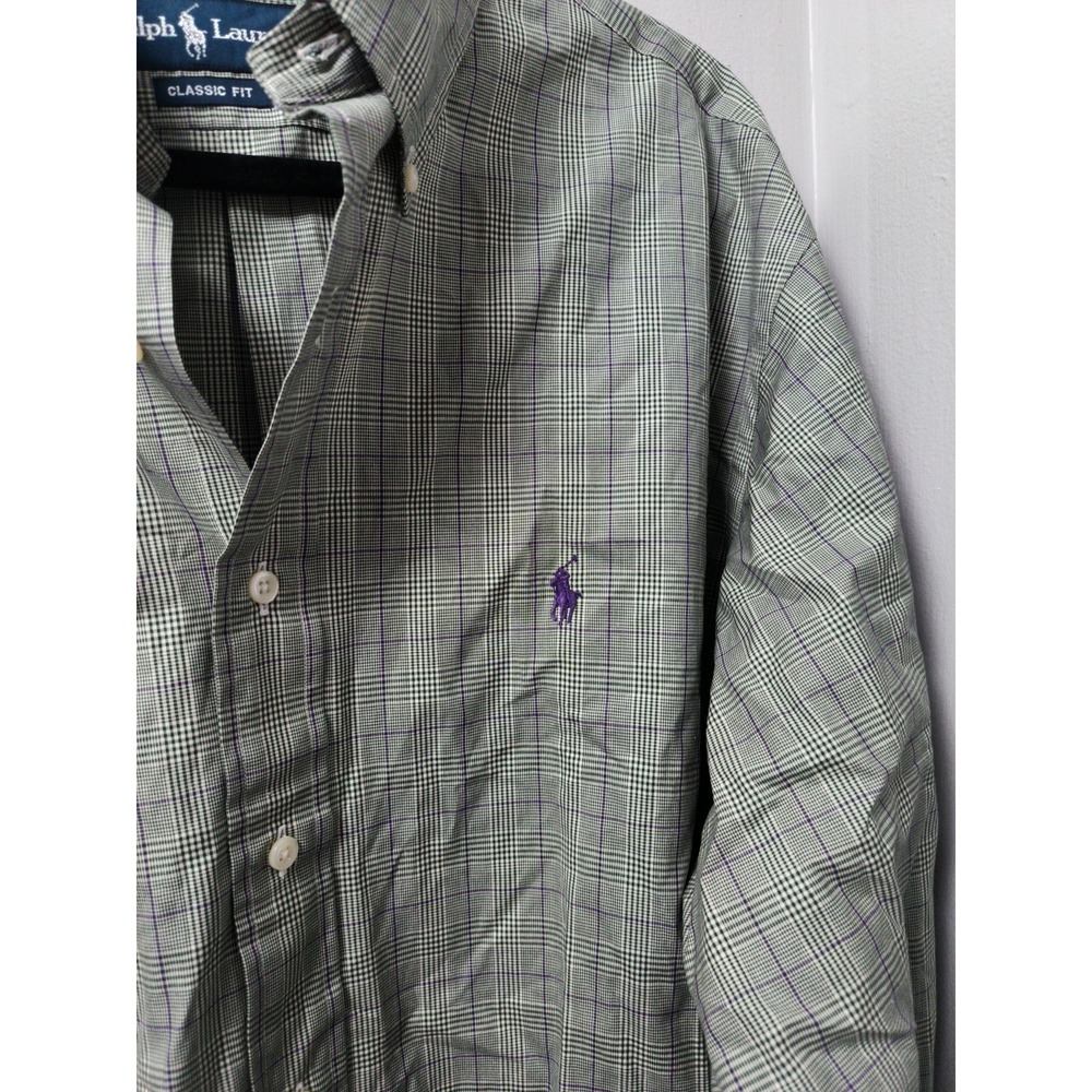 Ralph Lauren Green Classic Fit  Man's Button Down Long Sleeve Shirt  17 34/35